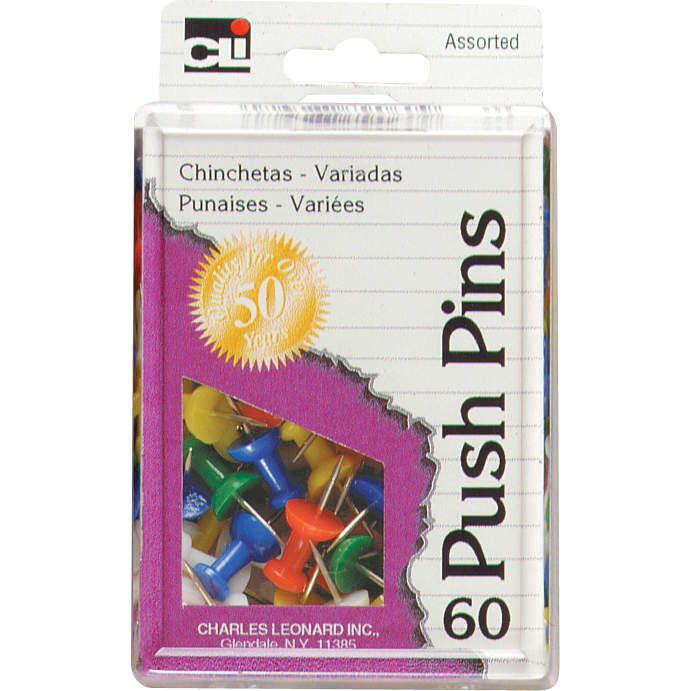 Push Pins Asst 60ct Box