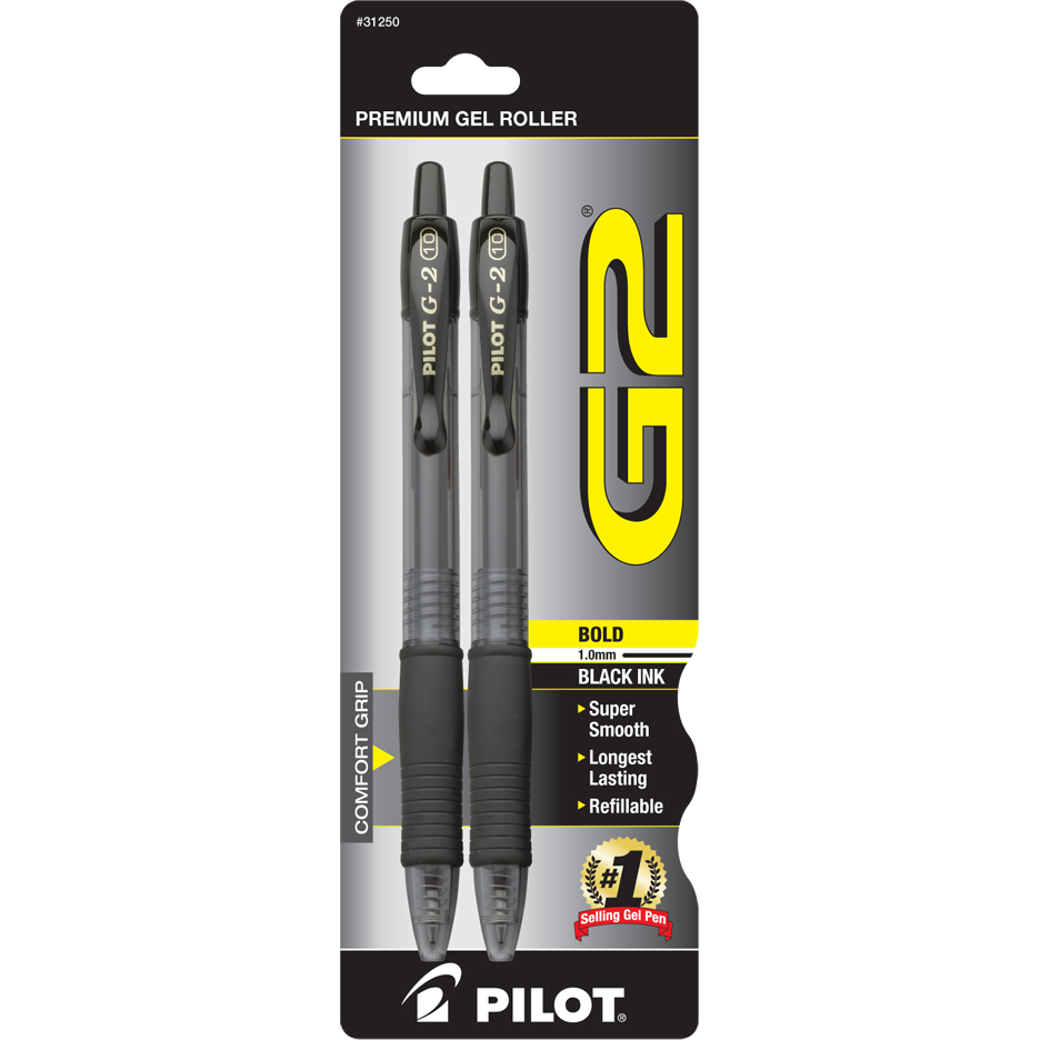 G2 Retractable Gel Pen 1.0mm Black 2Pk BP
