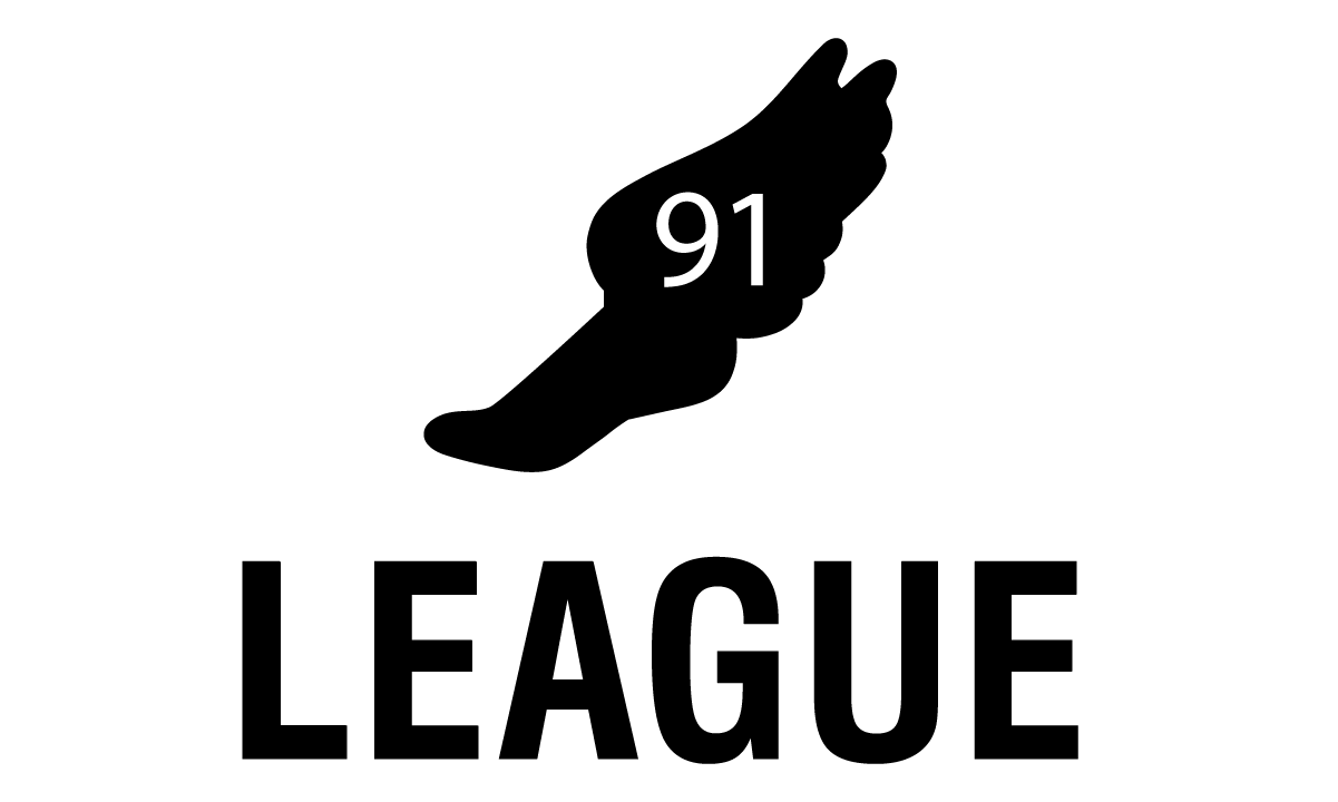 Black logo with number 91 and 'LEAGUE' text on a white background