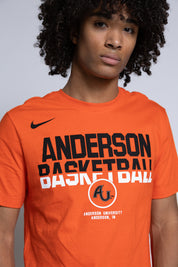 Person wearing an orange 'Anderson Basketball' t-shirt with Nike logo.