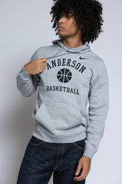 Person wearing a gray hoodie with 'Anderson Basketball' text and Nike logo.