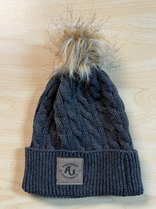 Ahead Heather Cable-Knit W/Pom Beanie, University Grey